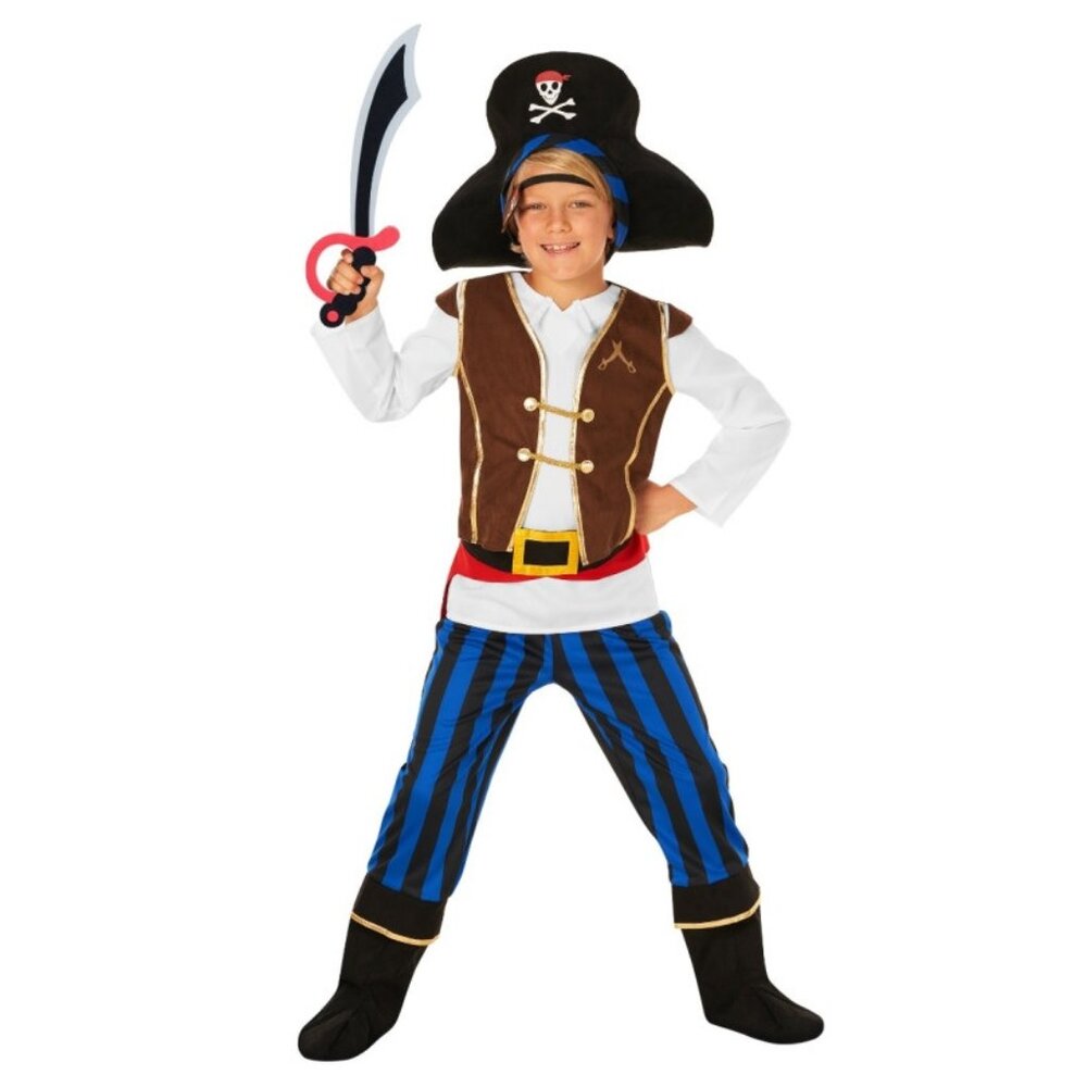 Child MORPH COSTUMES Blue Striped PIRATE Halloween Costume Size 3/4T 4/6 Hat NWT